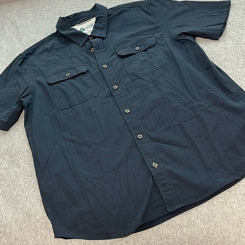 Sierra Designs Button Shirt Mens Large Outdoors Casual Navy Blue Active Hiking